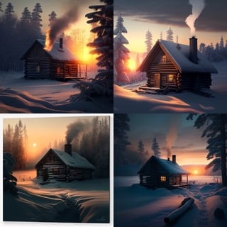 Shadowfax_beautiful_sunrise_in_snowy_forst_with_small_log_cabin_01ffec81-78b4-4c66-aea3-190bce01eda8 Small